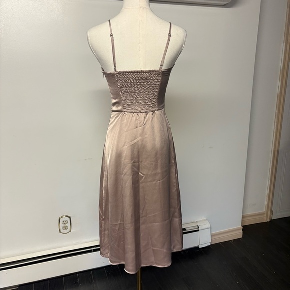 Elegant Satin Slip Dress - Taupe - Picture 2 of 4